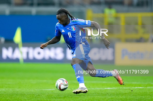 Moise Kean of Italy during the UEFA Nations League 2024/25 League A Group 2 match between Italy and France at Stadio Giuseppe Meazza on Nove...