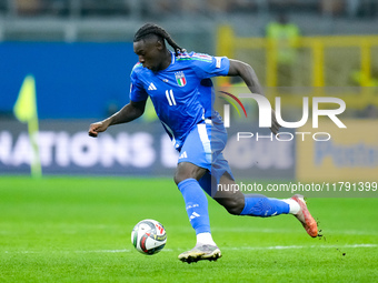 Moise Kean of Italy during the UEFA Nations League 2024/25 League A Group 2 match between Italy and France at Stadio Giuseppe Meazza on Nove...