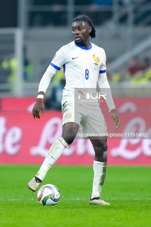 Manu Kone' of France during the UEFA Nations League 2024/25 League A Group 2 match between Italy and France at Stadio Giuseppe Meazza on Nov...