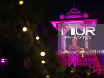 An illuminated view of Statue Circle during the 'Deepdan' celebration on the occasion of the foundation day of the 'Pink City' in Jaipur, Ra...