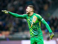 Guglielmo Vicario of Italy gestures during the UEFA Nations League 2024/25 League A Group 2 match between Italy and France at Stadio Giusepp...