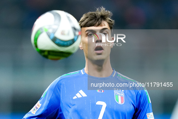 Daniel Maldini of Italy looks on during the UEFA Nations League 2024/25 League A Group 2 match between Italy and France at Stadio Giuseppe M...