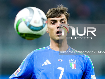 Daniel Maldini of Italy looks on during the UEFA Nations League 2024/25 League A Group 2 match between Italy and France at Stadio Giuseppe M...