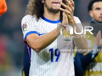 Matteo Guendouzi of France greets the fans at the end of the UEFA Nations League 2024/25 League A Group 2 match between Italy and France at...