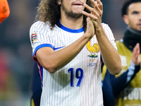 Matteo Guendouzi of France greets the fans at the end of the UEFA Nations League 2024/25 League A Group 2 match between Italy and France at...