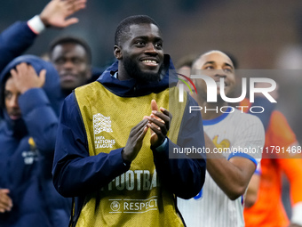 Dayot Upamecano of France greets the fans at the end of the UEFA Nations League 2024/25 League A Group 2 match between Italy and France at S...