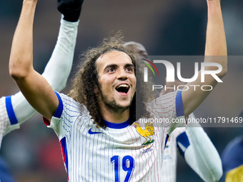 Matteo Guendouzi of France celebrates the victory at the end of the UEFA Nations League 2024/25 League A Group 2 match between Italy and Fra...