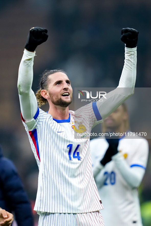 Adrien Rabiot of France celebrates the victory at the end of the UEFA Nations League 2024/25 League A Group 2 match between Italy and France...