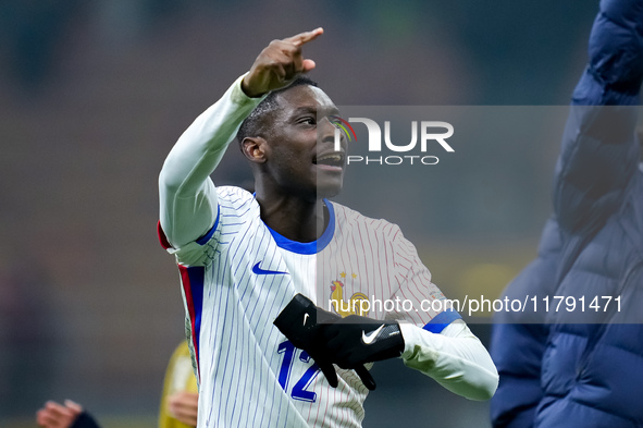 Randal Kolo Muani of France celebrates the victory at the end of the UEFA Nations League 2024/25 League A Group 2 match between Italy and Fr...