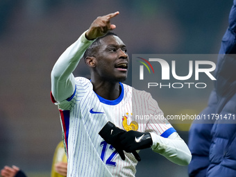 Randal Kolo Muani of France celebrates the victory at the end of the UEFA Nations League 2024/25 League A Group 2 match between Italy and Fr...