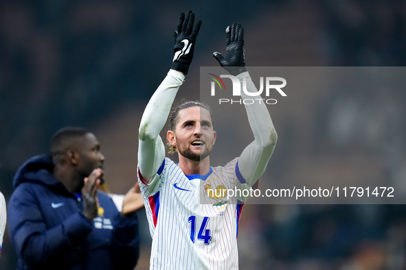 Adrien Rabiot of France celebrates the victory at the end of the UEFA Nations League 2024/25 League A Group 2 match between Italy and France...