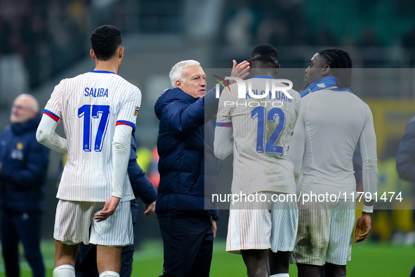 Didier Deschamps head coach of France and Randal Kolo Muani of France at the end of the UEFA Nations League 2024/25 League A Group 2 match b...