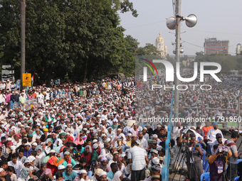 Indian Muslims shout slogans during a protest against the Anti-Waqf Amendment Bill in Kolkata, India, on November 19, 2024. More than 60 tho...