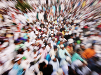 Indian Muslims shout slogans during a protest against the Anti-Waqf Amendment Bill in Kolkata, India, on November 19, 2024. More than 60 tho...