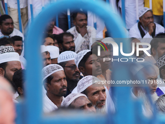 Indian Muslims shout slogans during a protest against the Anti-Waqf Amendment Bill in Kolkata, India, on November 19, 2024. More than 60 tho...