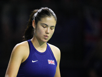 MALAGA, SPAIN - NOVEMBER 19: Emma Raducanu of Great Britain in her singles match against Viktoria Hruncakova of Slovakia in the semifinal ti...