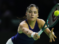 MALAGA, SPAIN - NOVEMBER 19: Emma Raducanu of Great Britain in her singles match against Viktoria Hruncakova of Slovakia in the semifinal ti...