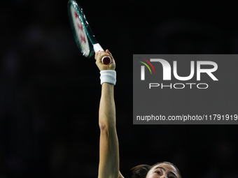 MALAGA, SPAIN - NOVEMBER 19: Emma Raducanu of Great Britain in her singles match against Viktoria Hruncakova of Slovakia in the semifinal ti...