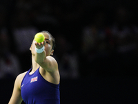 MALAGA, SPAIN - NOVEMBER 19: Emma Raducanu of Great Britain in her singles match against Viktoria Hruncakova of Slovakia in the semifinal ti...