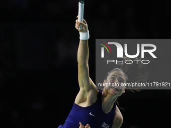 MALAGA, SPAIN - NOVEMBER 19: Emma Raducanu of Great Britain in her singles match against Viktoria Hruncakova of Slovakia in the semifinal ti...