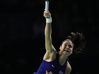 MALAGA, SPAIN - NOVEMBER 19: Emma Raducanu of Great Britain in her singles match against Viktoria Hruncakova of Slovakia in the semifinal ti...