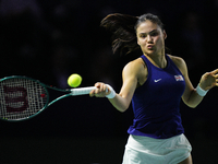 MALAGA, SPAIN - NOVEMBER 19: Emma Raducanu of Great Britain in her singles match against Viktoria Hruncakova of Slovakia in the semifinal ti...