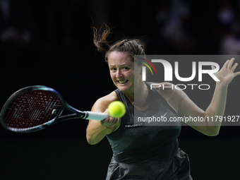 MALAGA, SPAIN - NOVEMBER 19: Viktoria Hruncakova of Slovakia in her singles match against Emma Raducanu of Great Britain in the semifinal ti...