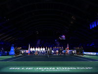 MALAGA, SPAIN - NOVEMBER 19:  Both teams prior the singles match against Emma Raducanu of Great Britain and Viktoria Hruncakova of Slovakia...