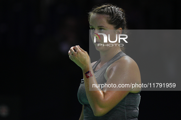 MALAGA, SPAIN - NOVEMBER 19: Viktoria Hruncakova of Slovakia in her singles match against Emma Raducanu of Great Britain in the semifinal ti...