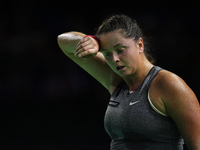 MALAGA, SPAIN - NOVEMBER 19: Viktoria Hruncakova of Slovakia in her singles match against Emma Raducanu of Great Britain in the semifinal ti...