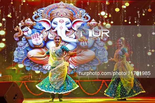 Folk artists perform during the celebration of the 297th foundation day of 'Pink City' at Albert Hall Museum in Jaipur, Rajasthan, India, on...