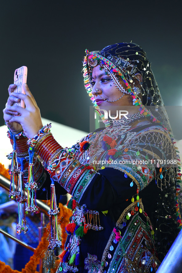 A folk artist performs during the celebration of the 297th foundation day of 'Pink City' at Albert Hall Museum in Jaipur, Rajasthan, India,...