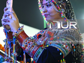 A folk artist performs during the celebration of the 297th foundation day of 'Pink City' at Albert Hall Museum in Jaipur, Rajasthan, India,...