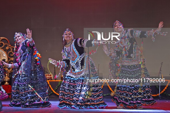 Renowned Kalbelia dancer Gulabo Sapera and artists perform during the celebration of the 297th foundation day of 'Pink City' at Albert Hall...