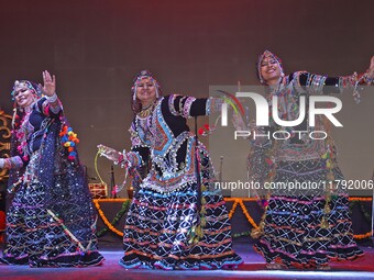 Renowned Kalbelia dancer Gulabo Sapera and artists perform during the celebration of the 297th foundation day of 'Pink City' at Albert Hall...