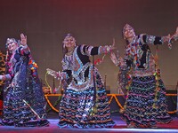 Renowned Kalbelia dancer Gulabo Sapera and artists perform during the celebration of the 297th foundation day of 'Pink City' at Albert Hall...