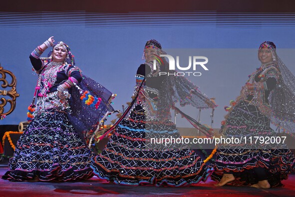 Renowned Kalbelia dancer Gulabo Sapera and artists perform during the celebration of the 297th foundation day of 'Pink City' at Albert Hall...