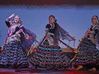 Renowned Kalbelia dancer Gulabo Sapera and artists perform during the celebration of the 297th foundation day of 'Pink City' at Albert Hall...