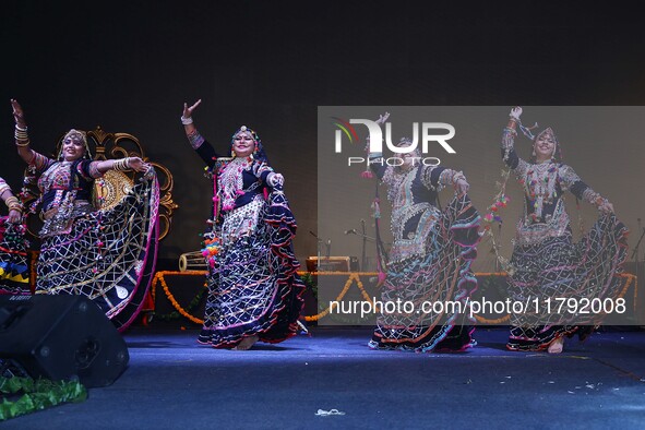 Renowned Kalbelia dancer Gulabo Sapera and artists perform during the celebration of the 297th foundation day of 'Pink City' at Albert Hall...