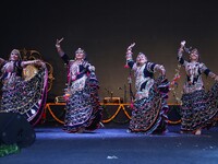 Renowned Kalbelia dancer Gulabo Sapera and artists perform during the celebration of the 297th foundation day of 'Pink City' at Albert Hall...