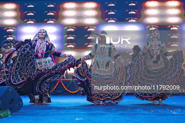 Renowned Kalbelia dancer Gulabo Sapera and artists perform during the celebration of the 297th foundation day of 'Pink City' at Albert Hall...