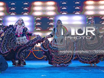 Renowned Kalbelia dancer Gulabo Sapera and artists perform during the celebration of the 297th foundation day of 'Pink City' at Albert Hall...