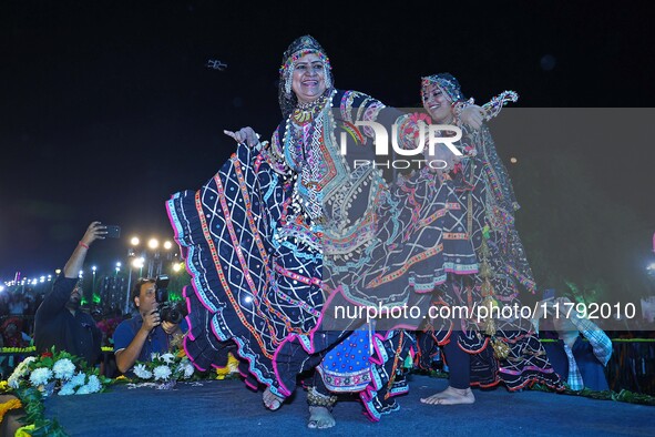 Renowned Kalbelia dancer Gulabo Sapera and artists perform during the celebration of the 297th foundation day of 'Pink City' at Albert Hall...