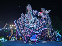 Renowned Kalbelia dancer Gulabo Sapera and artists perform during the celebration of the 297th foundation day of 'Pink City' at Albert Hall...