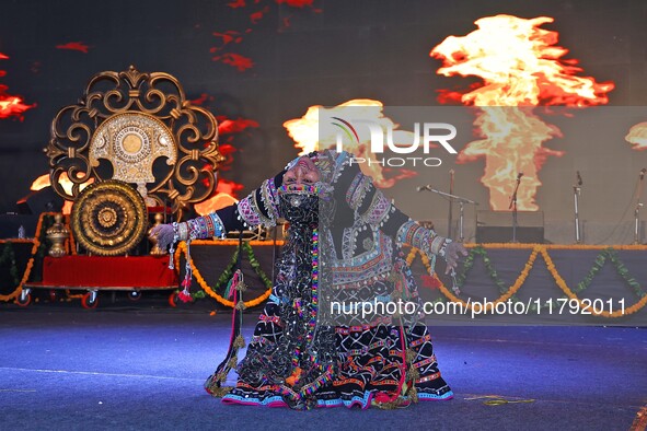 Renowned Kalbelia dancer Gulabo Sapera and artists perform during the celebration of the 297th foundation day of 'Pink City' at Albert Hall...