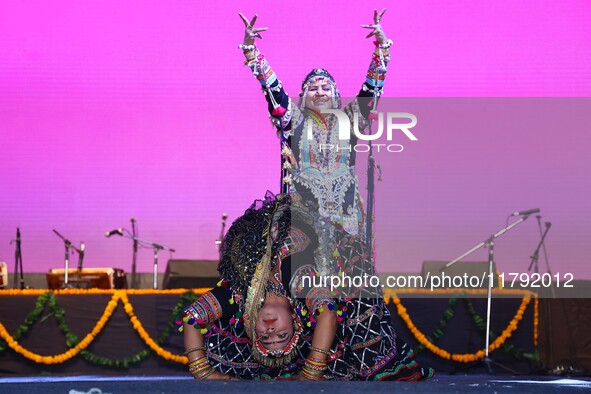 Renowned Kalbelia dancer Gulabo Sapera and artists perform during the celebration of the 297th foundation day of 'Pink City' at Albert Hall...