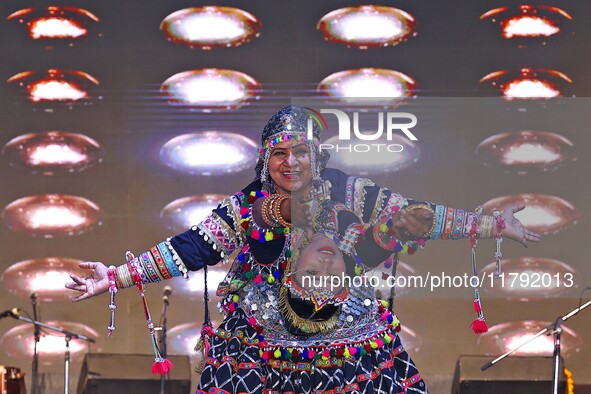 Renowned Kalbelia dancer Gulabo Sapera and artists perform during the celebration of the 297th foundation day of 'Pink City' at Albert Hall...