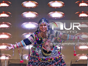 Renowned Kalbelia dancer Gulabo Sapera and artists perform during the celebration of the 297th foundation day of 'Pink City' at Albert Hall...