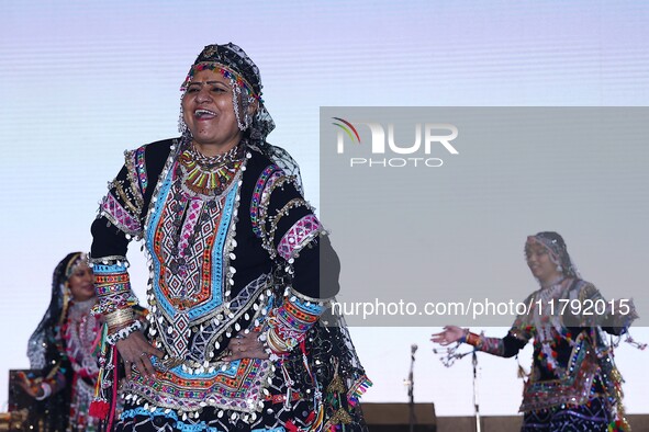 Renowned Kalbelia dancer Gulabo Sapera and artists perform during the celebration of the 297th foundation day of 'Pink City' at Albert Hall...