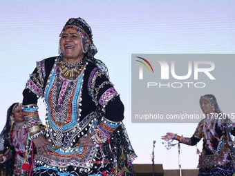 Renowned Kalbelia dancer Gulabo Sapera and artists perform during the celebration of the 297th foundation day of 'Pink City' at Albert Hall...